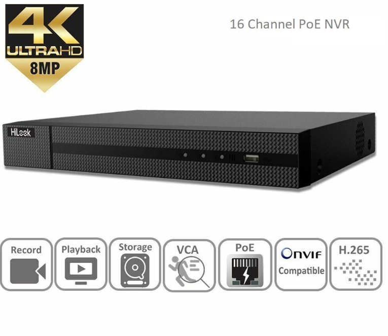 HILOOK NVR-216MH-C/16P 16 KANAL 16 PORT POE 8MP 4K 2XHDD NVR KAYIT CİHAZI - 1. Görsel