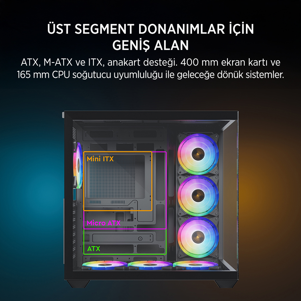 JAMES DONKEY STARK S801 7X ARGB 650W GAMING CASE BLACK - 1. Görsel