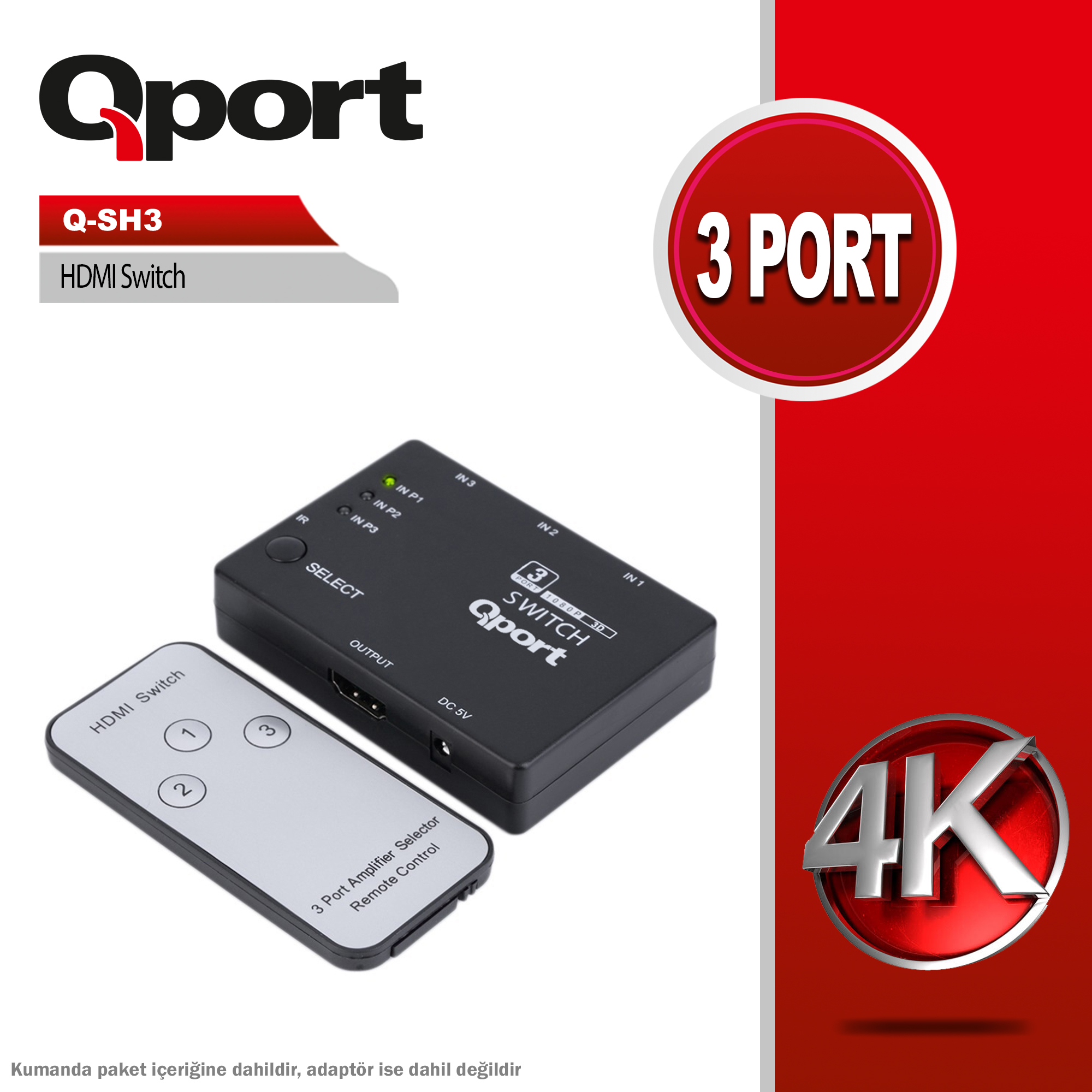 QPORT Q-SH3 HDMI SWITCH 3 PORT - 1. Görsel