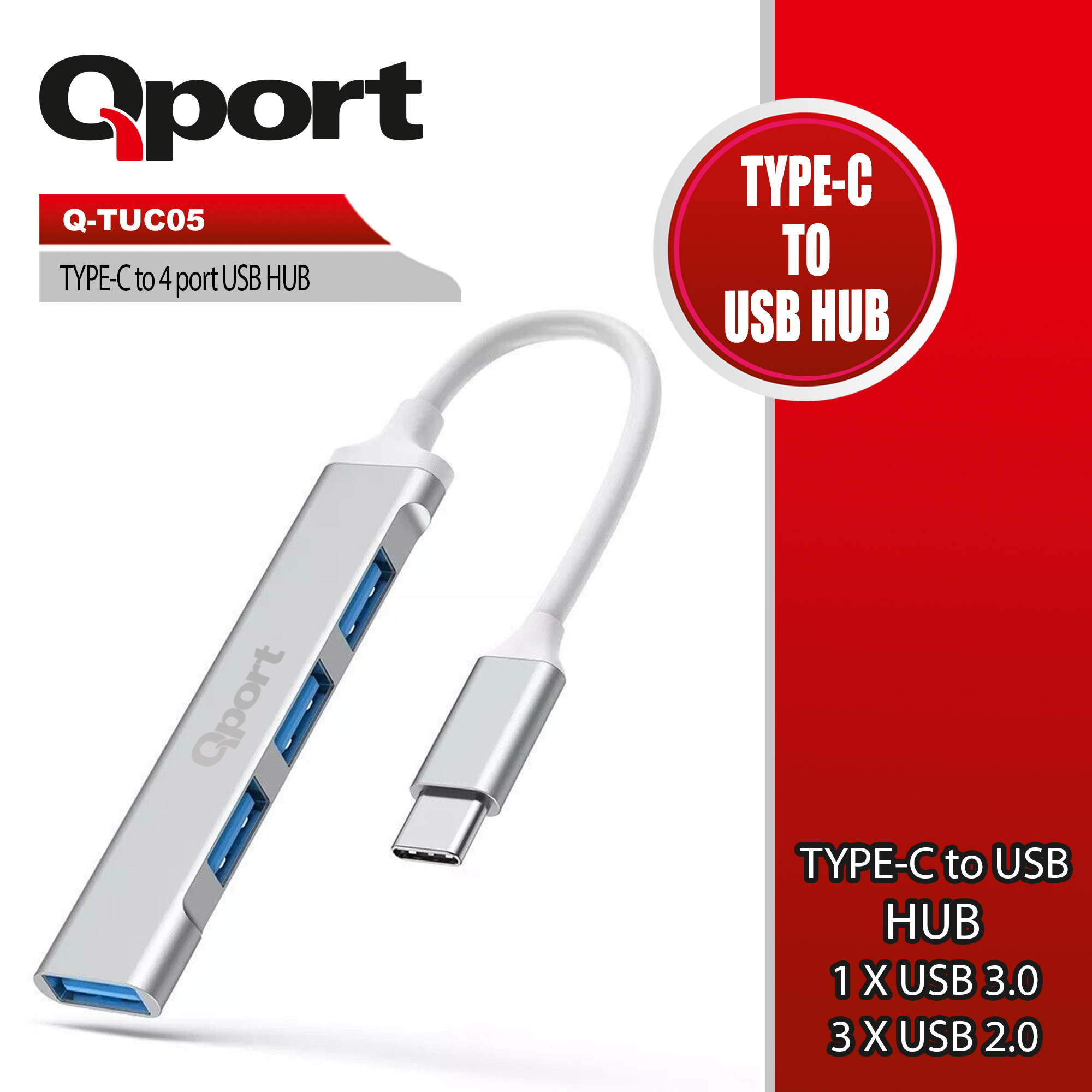 QPORT Q-TUC05 TYPE-C TO 4 PORT USB ÇOKLAYICI - 1. Görsel