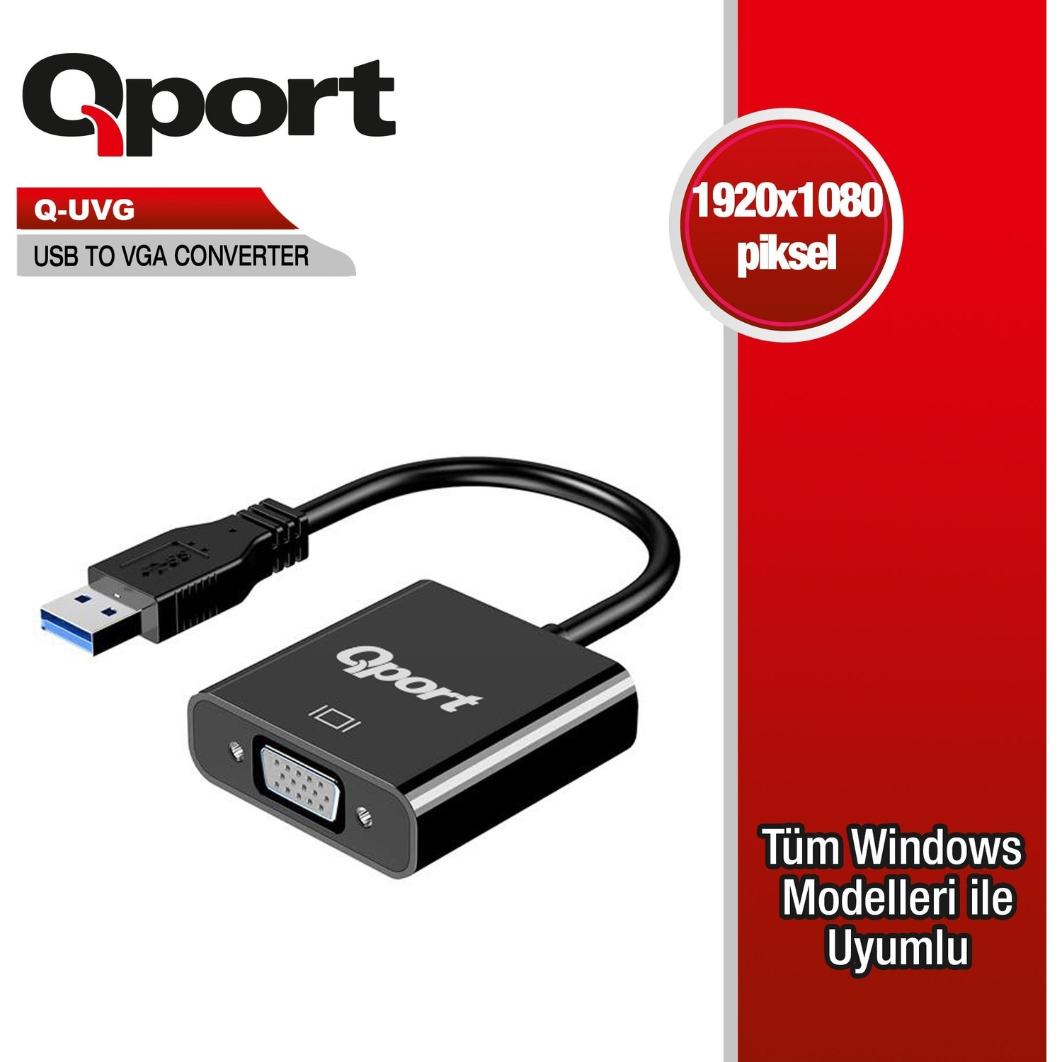 QPORT Q-UVG USB 3.0 TO VGA ÇEVİRİCİ - 1. Görsel
