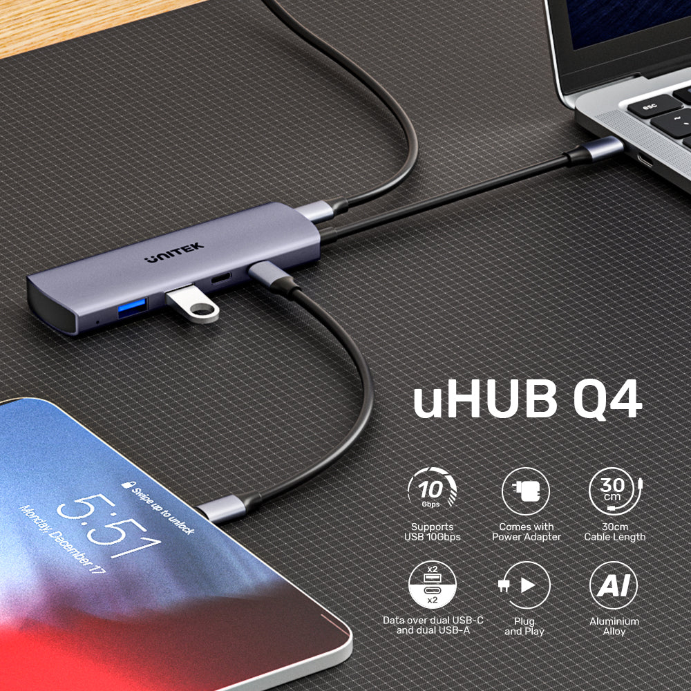 UNITEK UHUB Q4 4-IN-1 10GBPS USB-C HUB (H1112DGY01) - 7. Görsel